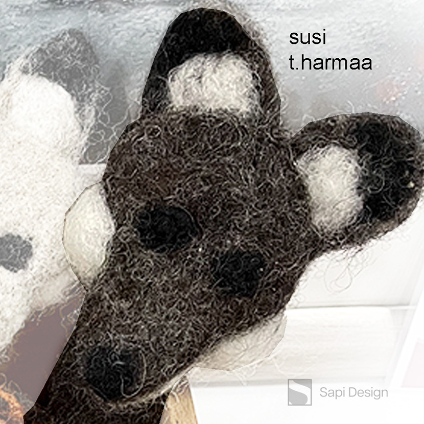 Käsin huovutettu tumman harmaa susi kirjanmerkki